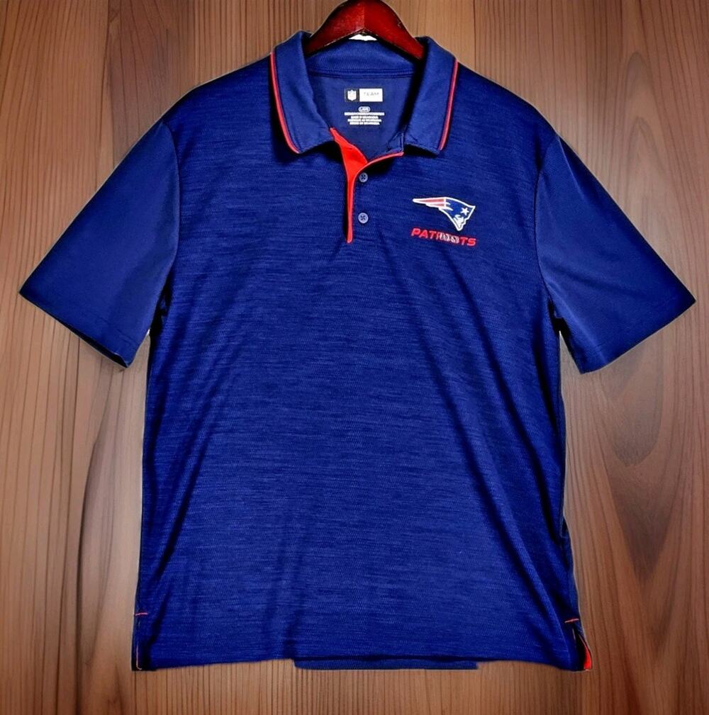 New England Patriots Football Polo Men’s Large NFL Team Apparel Blue Red Shirt